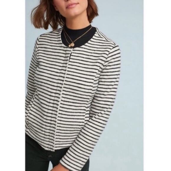 Dolan Anthropologie Left Coast Collection Striped Brushed Fleece Moto Jacket - Picture 2 of 14